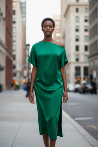 Women’s Yellow Satin Maxi Dress – Elegant Summer Style - Modestly Vogue 