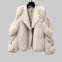 Edgy Fur Motorcycle Coat | Long Wool One-Piece Winter Coat - Modestly Vogue 