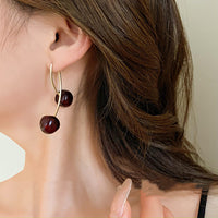 Silver Needle Vintage Cherry Resin Stud Earrings Niche Temperament Design Sense - Modestly Vogue 