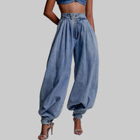 High Waist Zipper Denim Loose Harem Pants