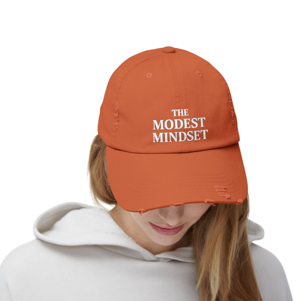 Unisex Distressed Cap – Modest Mindset Inspirational Hat for Everyday Style