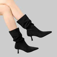 Middle Boots Elastic Pleated Pile Style All-Match Pointed Toe Boot