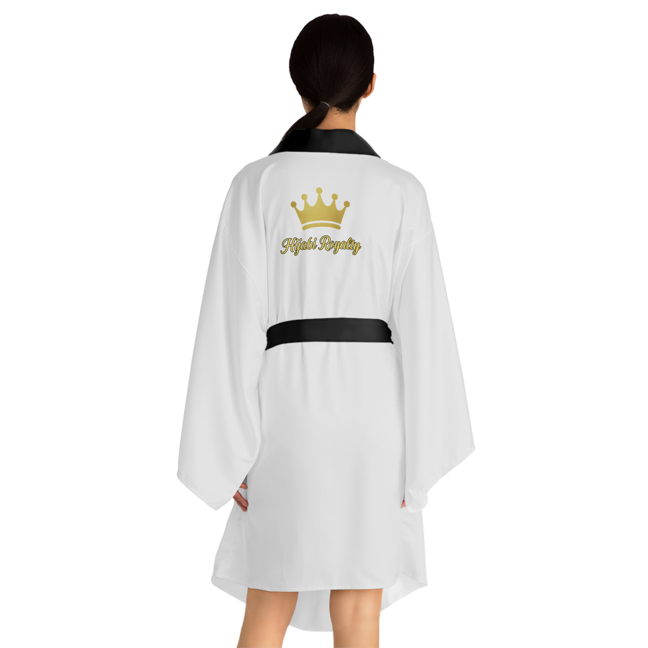 Hijabi Royalty™ Luxe Contrast Edition Kimono Robe – Luxury Spa Long Sleeve Robe with Crown Logo
