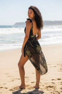 Black Coconut Tree Chain Print Sleeveless - Modestly Vogue 