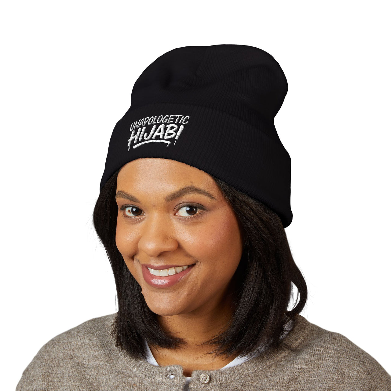 Unapologetic Hijabi Embroidered Beanie — Classic Cuffed Winter Hat