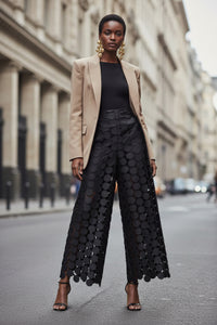 Fashionable Elegant Round Design Tassel Hollow-out Embroidered High Waist Wide-leg Pants - Modestly Vogue 