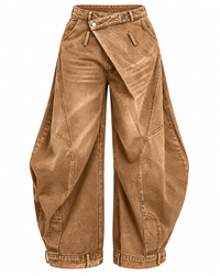 Washed Distressed Pocket Wide Loose Jeans Women