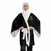 Hijabi Royalty™ Luxe Noir Contrast Edition Kimono Robe – Luxury Spa Long Sleeve Robe with Crown Logo