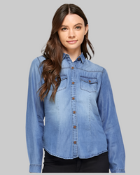 TENCEL TOP DENIM BLOUSE - Modestly Vogue 
