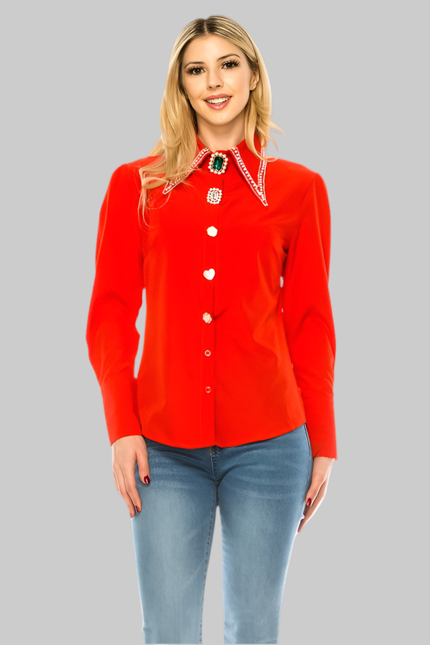 Women Button Down Long Sleeve Blouse - Modestly Vogue 