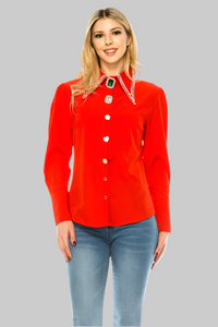 Women Button Down Long Sleeve Blouse - Modestly Vogue 