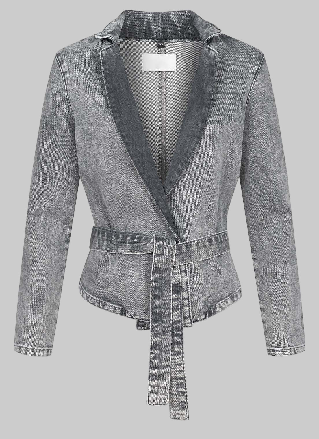Grey Washed Denim Belted Blazer Two-Piece Set – Casual Streetwear - Modestly Vogue 