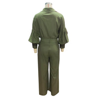 Autumn Solid Color Long Sleeved Shirt Wide Leg Pants Cotton Linen Two Piece Sets - Modestly Vogue 