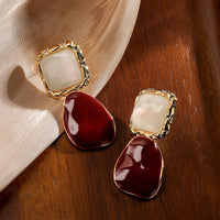 New Sterling Silver Needle French Style Temperament Irregular Wine Red Earrings - Modestly Vogue 