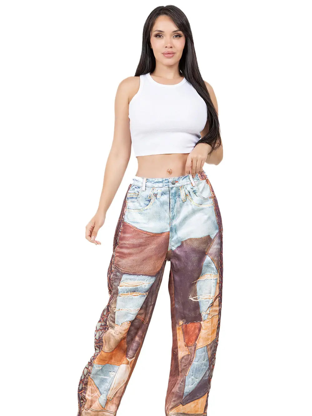 Women Fashion 3D Print Casual Pants Jeans