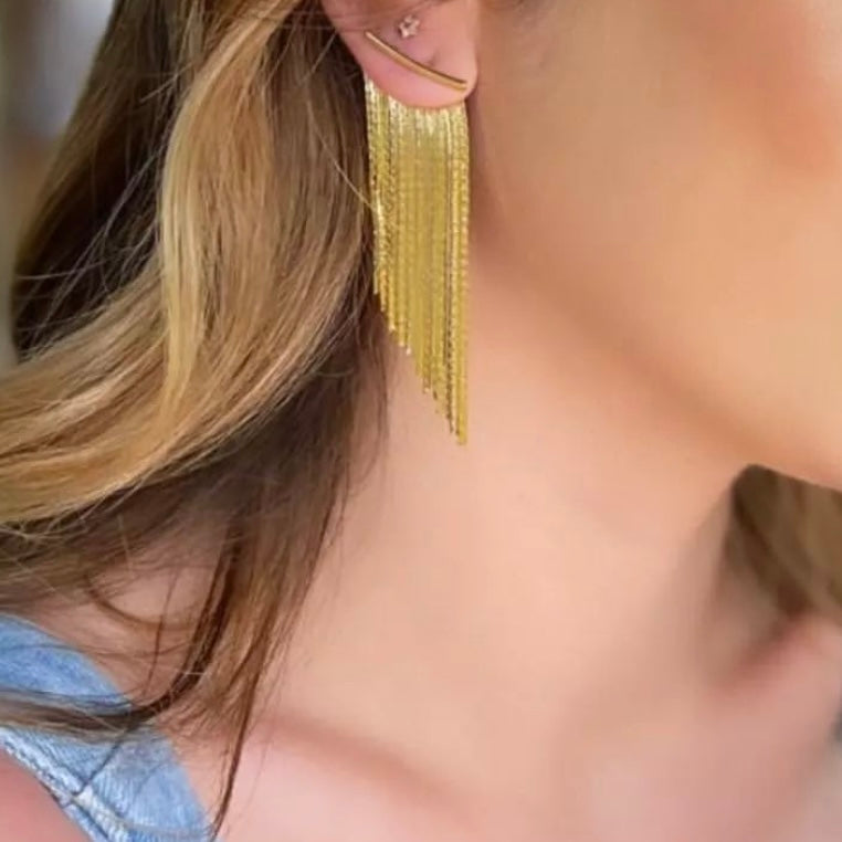 Gold Tassel Long Earrings - Modestly Vogue 