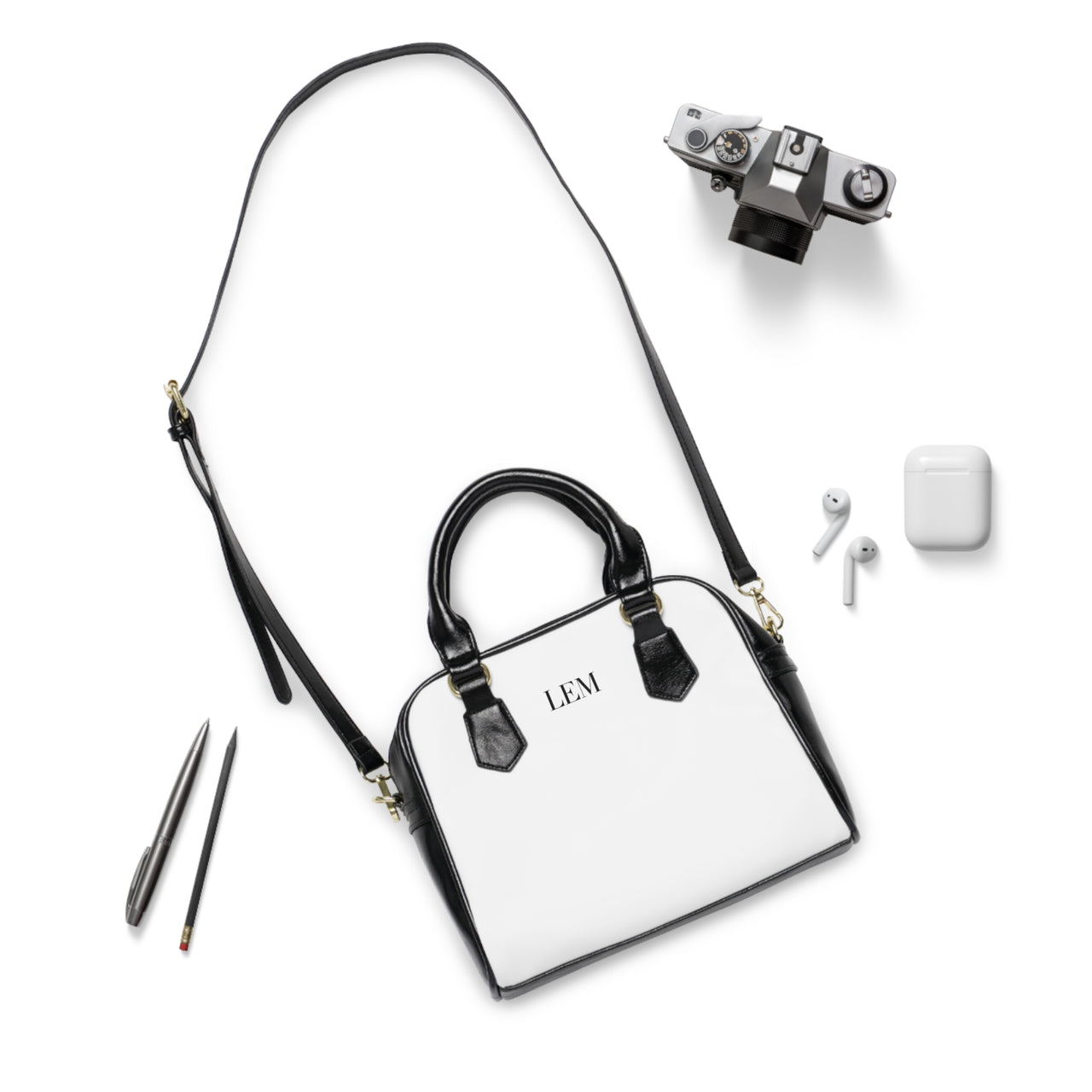 LEM Black Signature Satchel Shoulder Handbag — Classic Black & White Tote - Modestly Vogue 