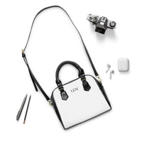 LEM Black Signature Satchel Shoulder Handbag — Classic Black & White Tote - Modestly Vogue 