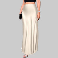 Women's Elegant Satin High Waist Flared Midi Skirt Cocktail Party Wedding Long Skirt - Modestly Vogue 