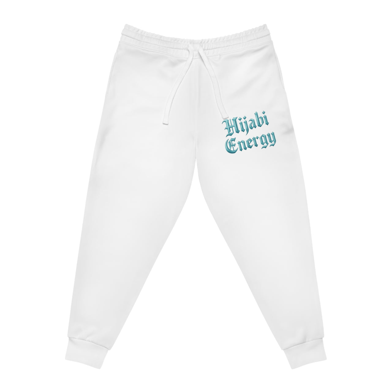Athletic Joggers — White "Hijabi Energy" Graphic Streetwear Sweatpants