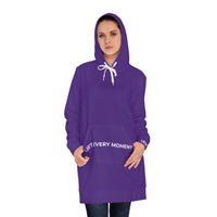 Modest in Motion Hoodie Dress — 'Lift Every Moment' Cozy Women's Pullover Dress Purple