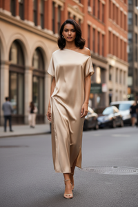 Women’s Yellow Satin Maxi Dress – Elegant Summer Style - Modestly Vogue 