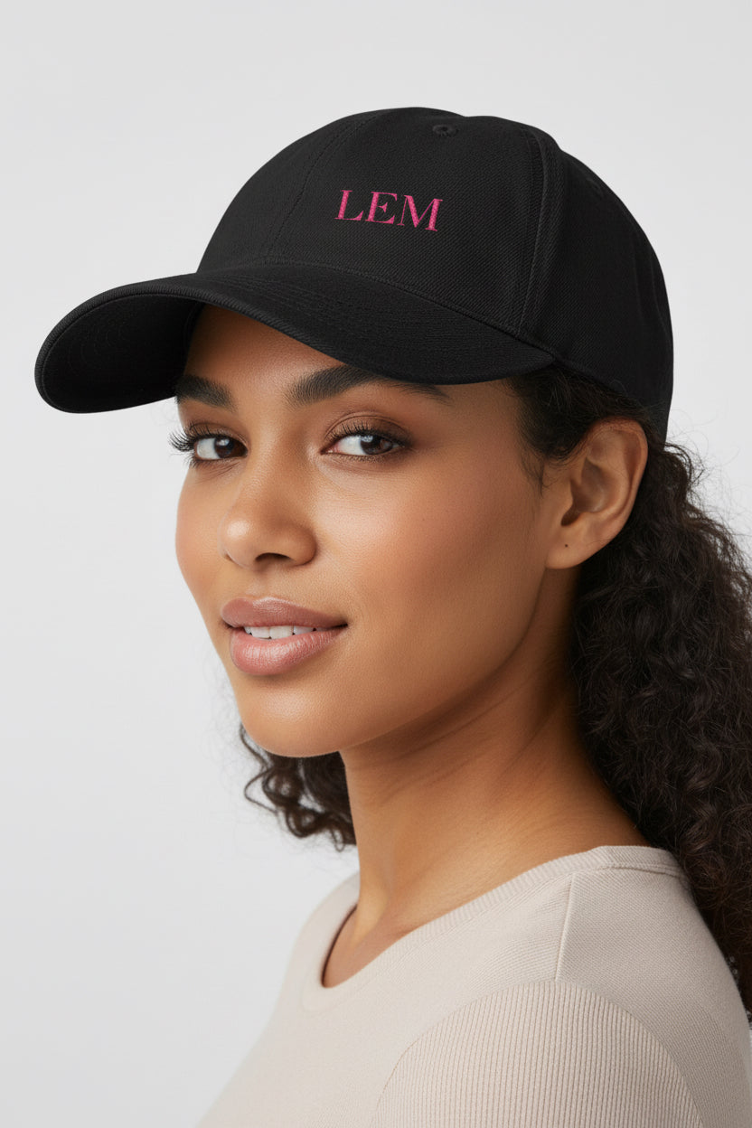 LEM Black Denim Hat – Embroidered Baseball Cap