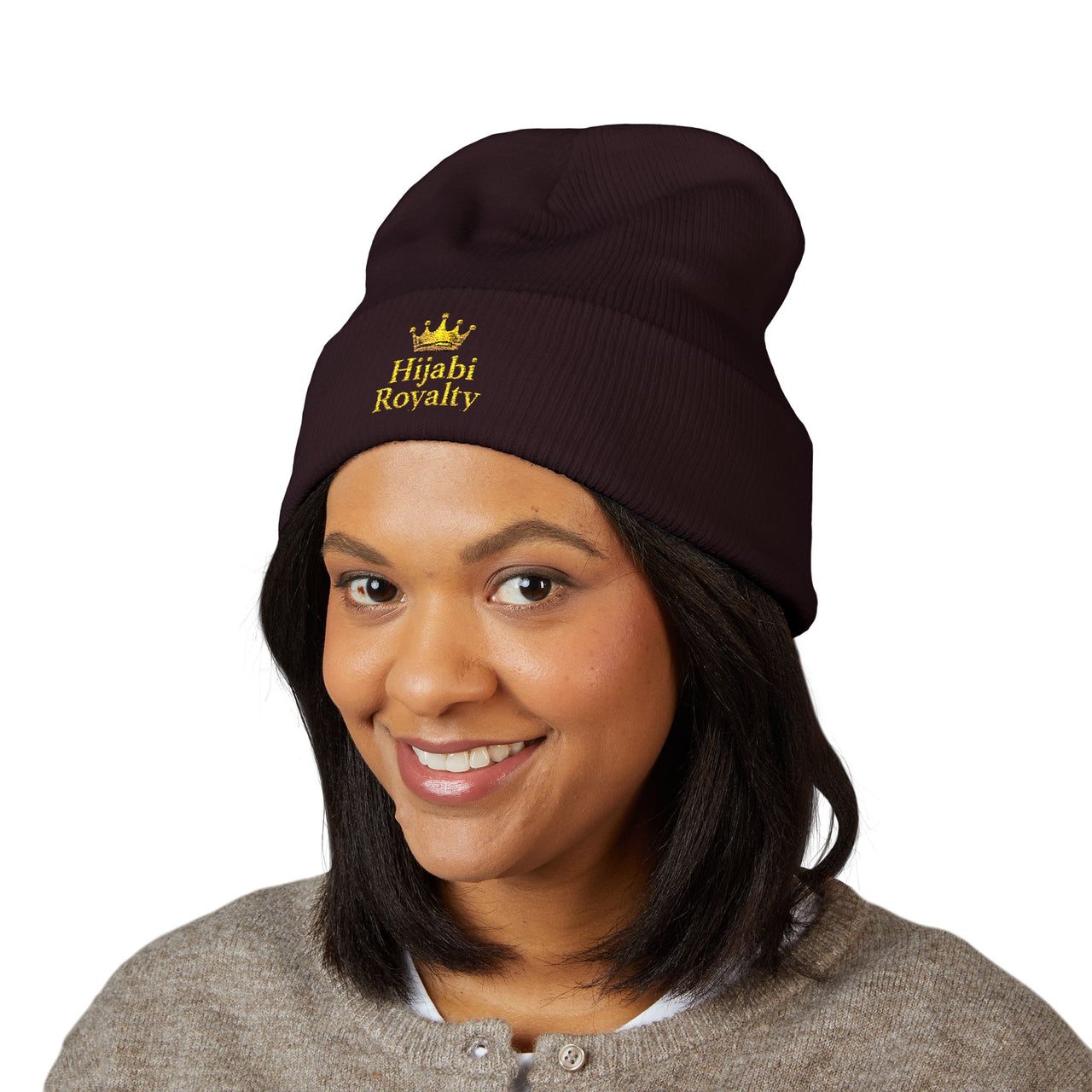 Hijabi Royalty™ Embroidered Beanie — Classic Cuffed Winter Hat