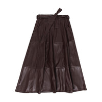 High waist long A-line PU leather skirt - Modestly Vogue 