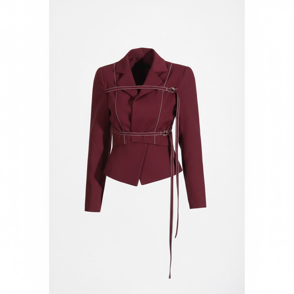 Chic Burgundy Two-Piece Set | Women's Notched Collar Long Style - Modestly Vogue 