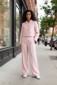 Spring Socialite Single-Breasted Short Suit with Belt Wide Leg Pants - Modestly Vogue 