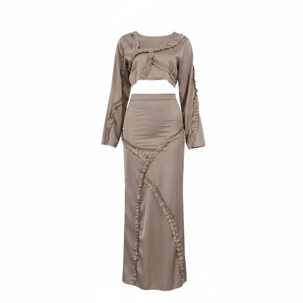 Graceful Women’s Asymmetric Ruffled Top & Skirt Set - Modestly Vogue 