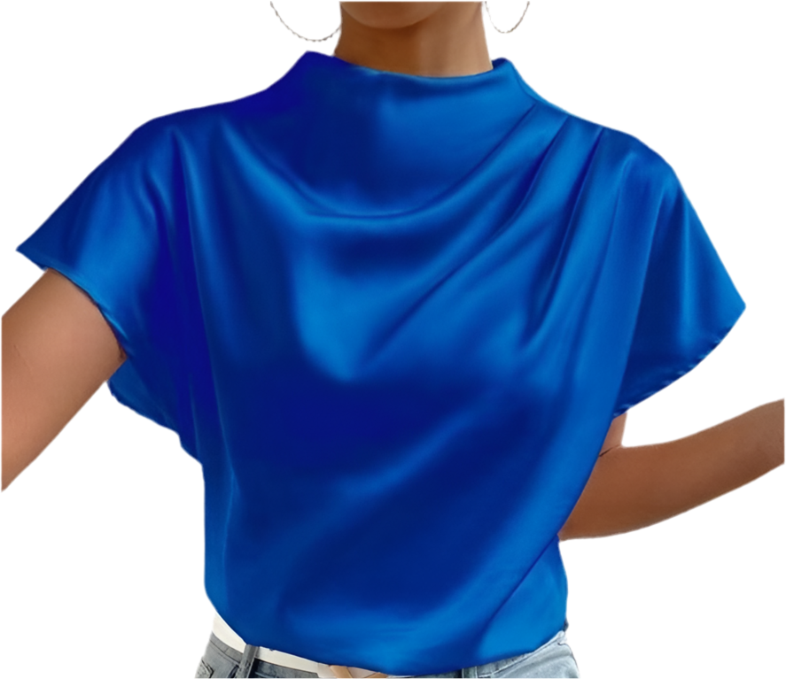 Mock Neck Satin Blouse - Elegant & Sleek Women's Top for Any Occasion