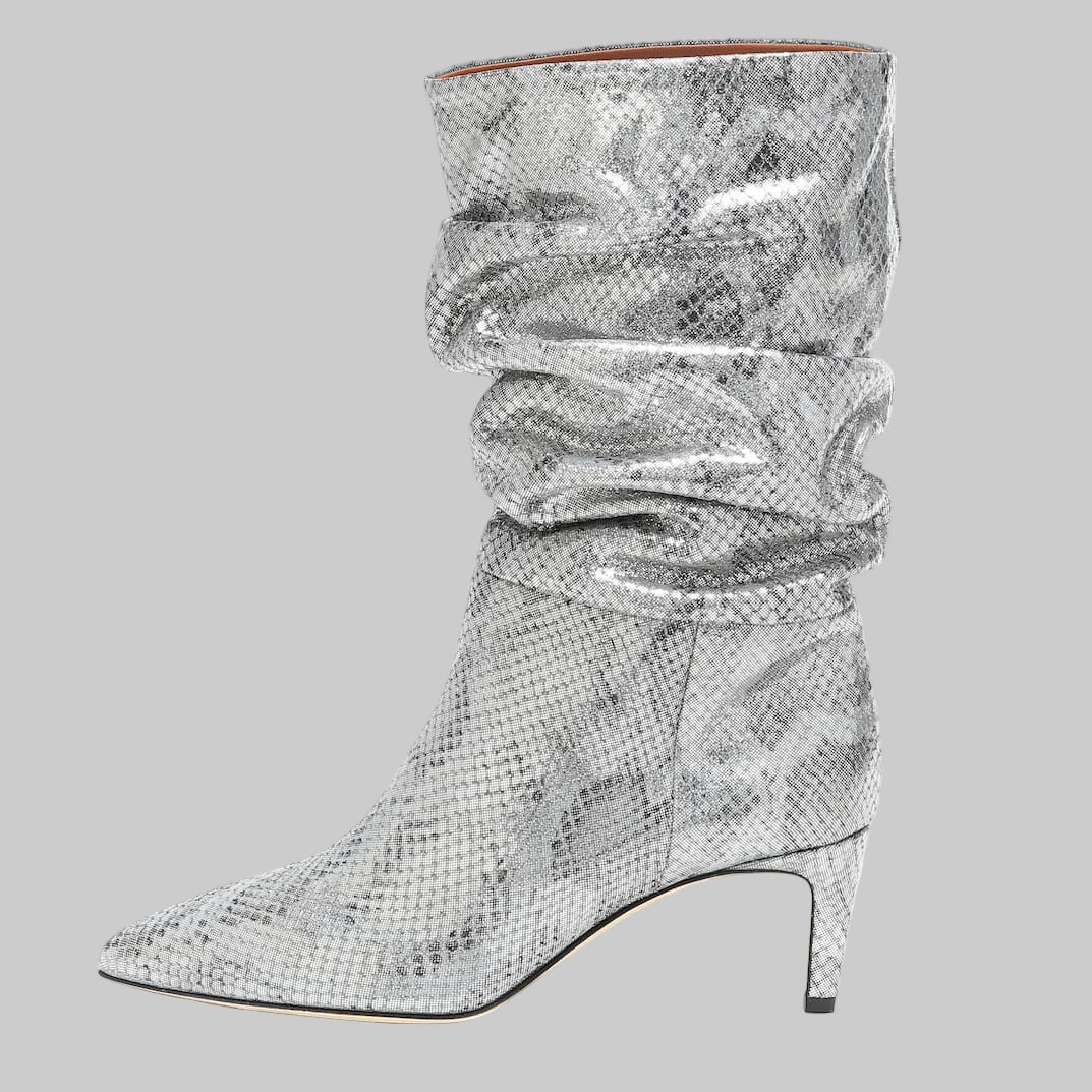 Pointed Toe Stiletto High Heel Snake Print Pleated Mid-top Boots