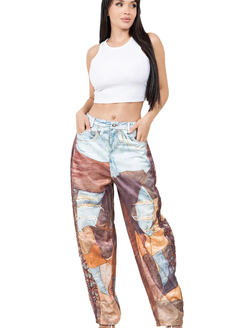 Women Fashion 3D Print Casual Pants Jeans