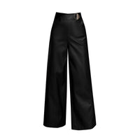 Wide Leg  Women's Straight-leg Trousers Leather Pants - Modestly Vogue 