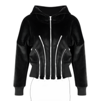 BlackVelvet Hooded for Women Autumn Thickened Composite Multi Metal Zipper Split Waist Trimming Women - Modestly Vogue 