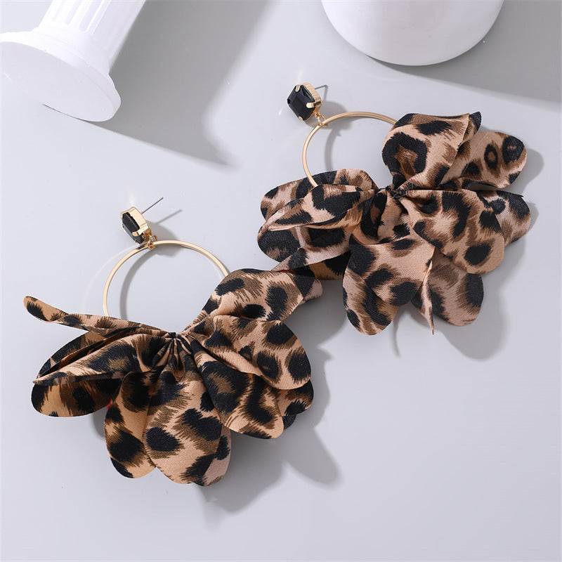 Exaggerated Fabric Leopard Print Earrings Circle Female - Modestly Vogue 