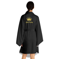 Hijabi Royalty™ Noir Edition Kimono Robe – Luxury Spa Long Sleeve Robe with Crown Logo