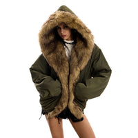 Hooded Cotton Women's Loose Lazy Style Fur Collar Parka