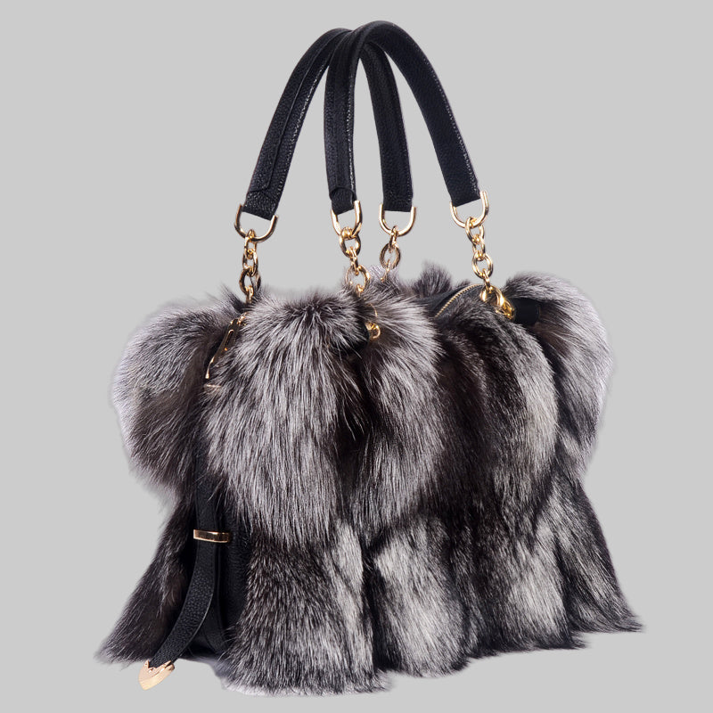 Fashion Handbag Fox Fur With Cowhide Purse - Modestly Vogue 