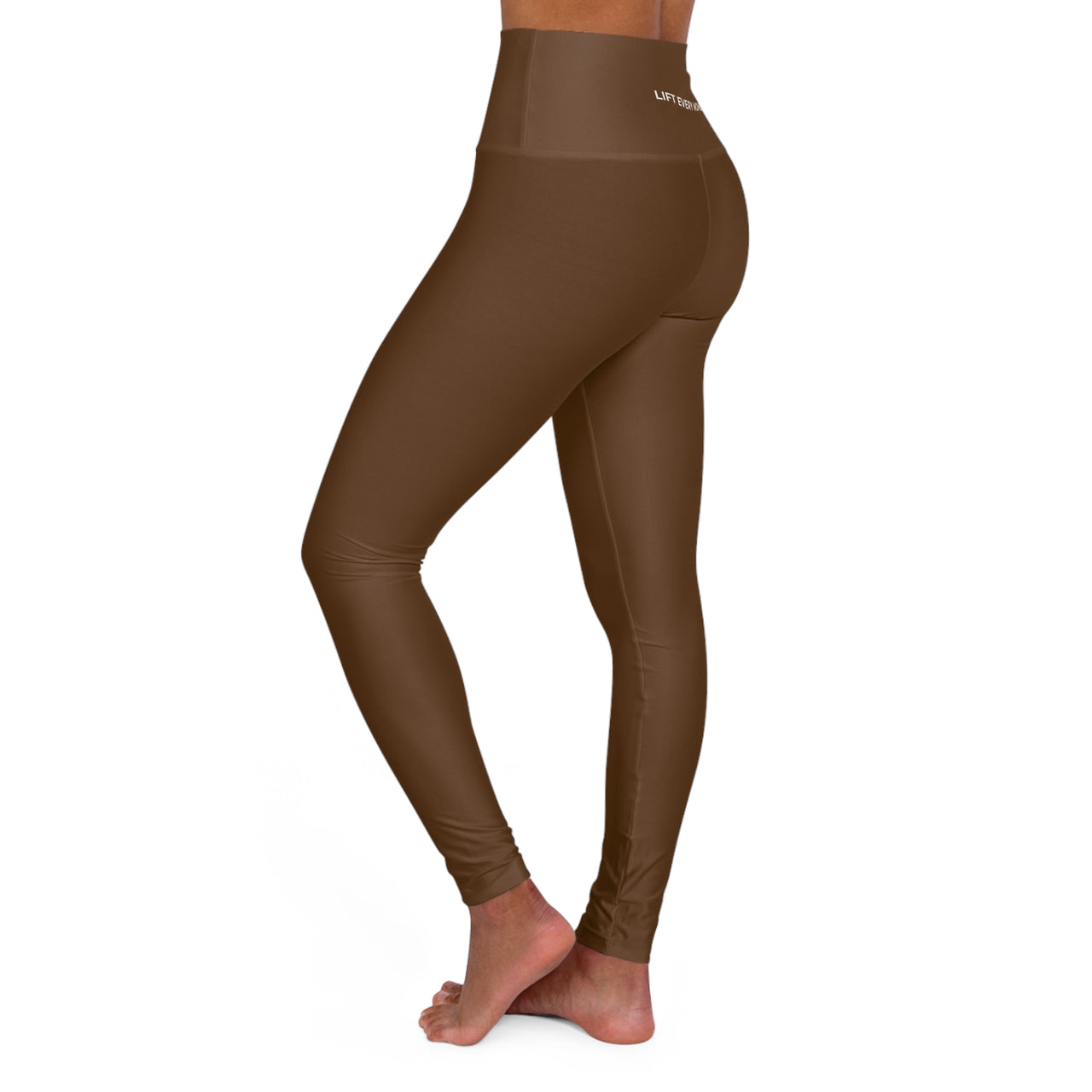 High-Waisted Yoga Leggings — LIFT EVERY MOMENT Logo Pants Brown