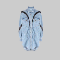 Blue Three Dimensional Split Shirt Spring Summer Lace Stitching Large Profile Shirt Denim Jacket Coat Women - Modestly Vogue 