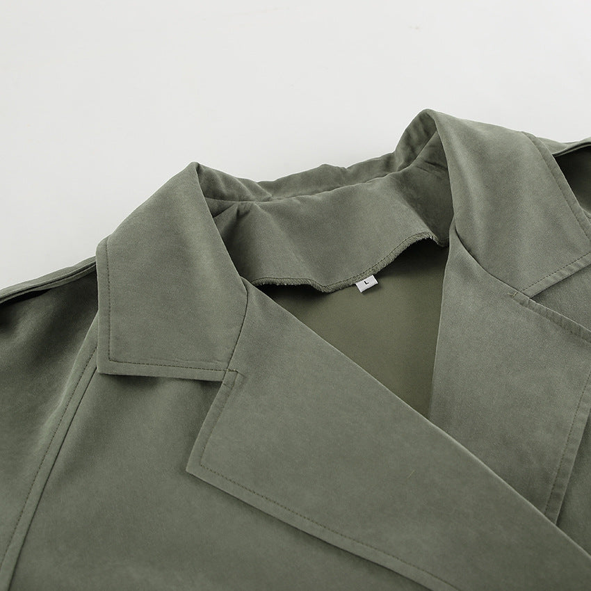 High End French Large Collared Lace up Windbreaker Women Autumn Coat - Modestly Vogue 