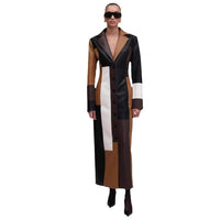 New Patchwork Retro Fashion Autumn And Winter V-neck Women's Leather Dress