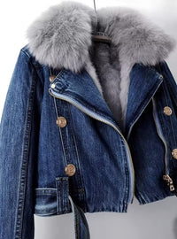 Detachable Fox Fur Rabbit Fur Liner Denim Coat Jacket