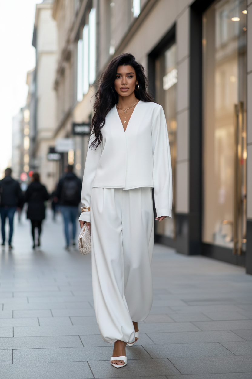 V-neck Top And Trousers Loose Leisure Pant Suit - Modestly Vogue 