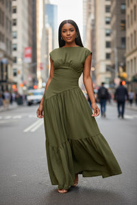 Solid Color Sleeveless Pleated Loose Big Hem Nylon Dress - Modestly Vogue 