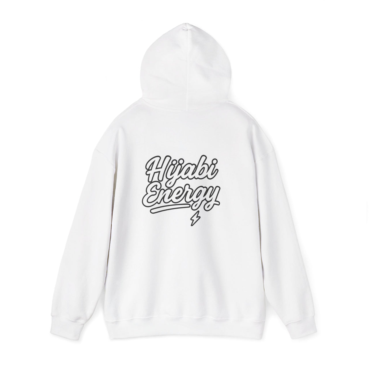 White Signature Hijabi Energy™  Hoodie — Bold Gold Script Hooded Sweatshirt