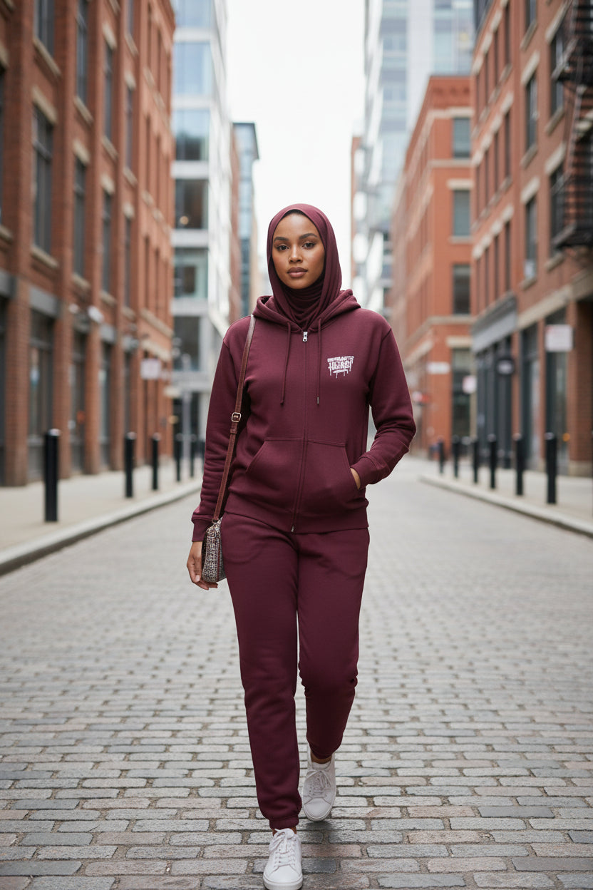 Unapologetic Hijabi Burgundy Full-Zip Hoodie - Modestly Vogue 
